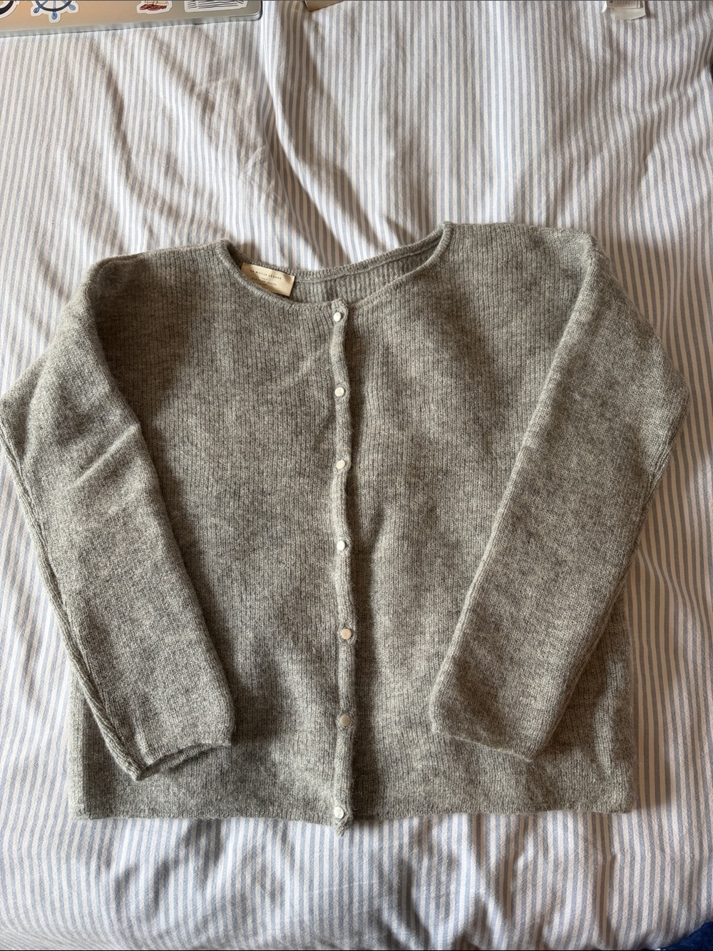 Sezane Gaspard Heather Gray Button-Up Knit Cardigan